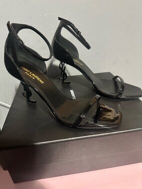 Saint Laurent Black Patent Leather Ankle-Strap Sandals